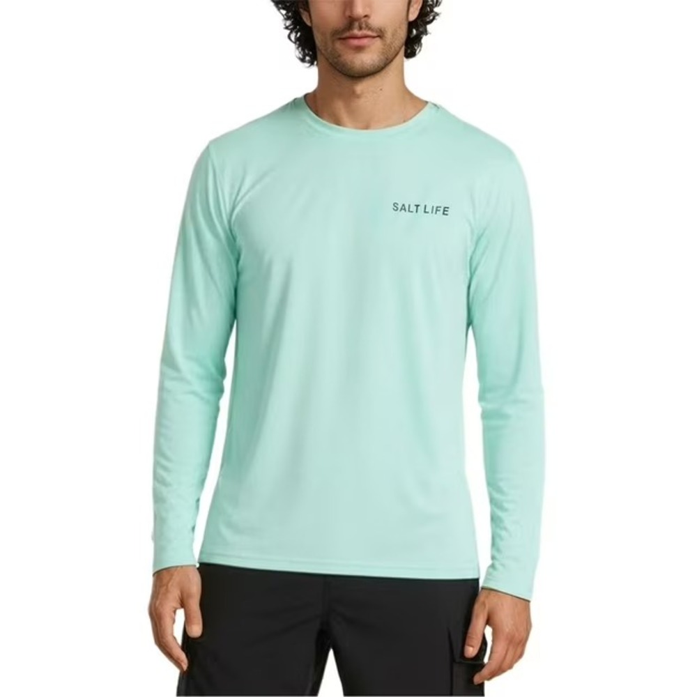 Salt Life Mens Long Sleeve UV Tee SLX UVapor Light Blue Fish Graphic Size L NWT